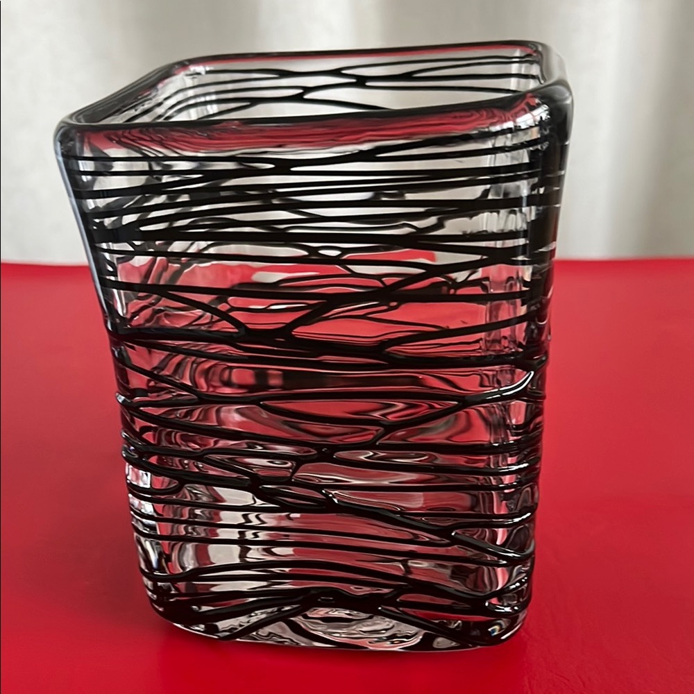 Black and Clear Glass Vase 5”H 4.12”W